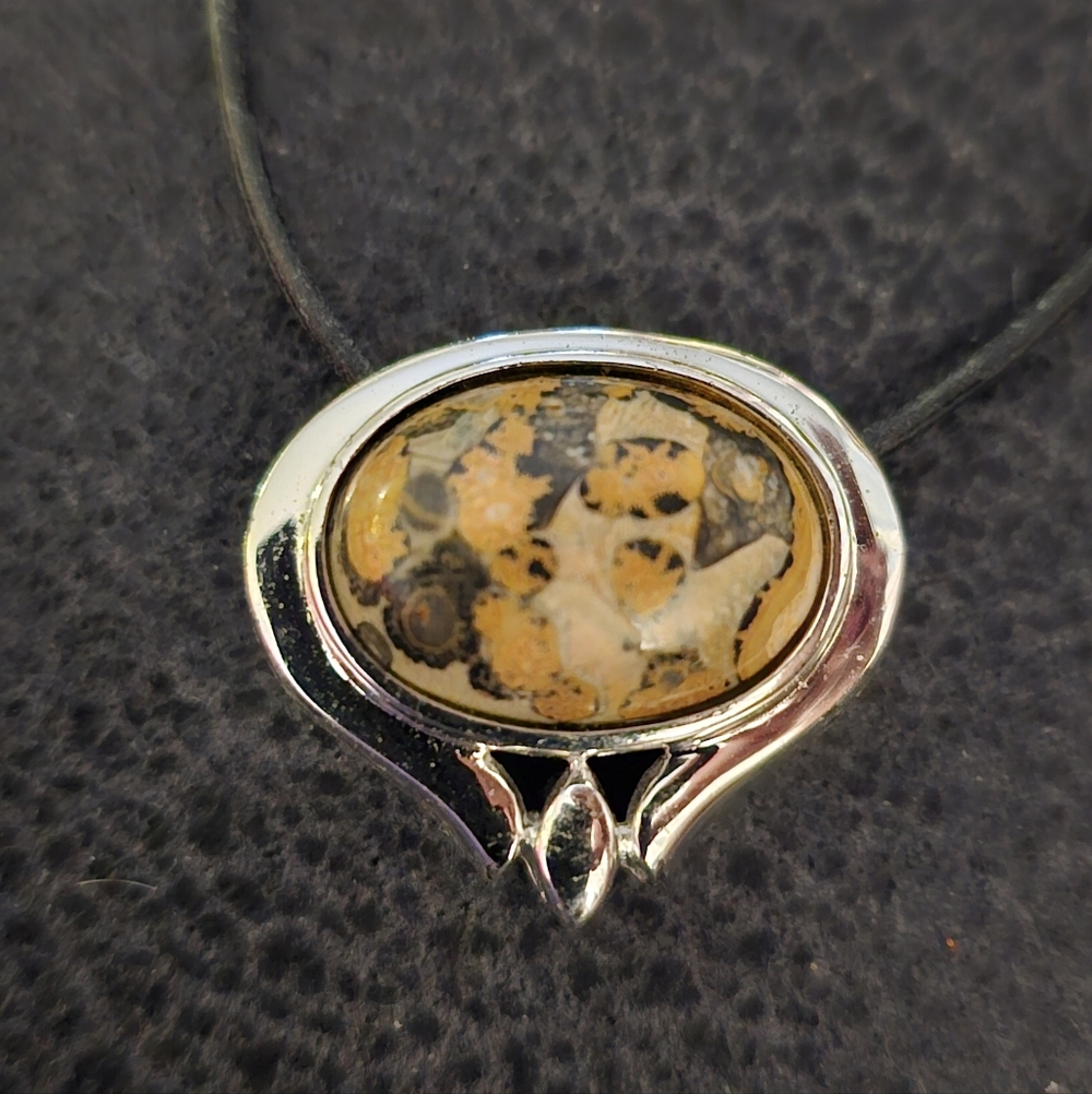 Silver and Yellow And Black Marbled Pendant Necklace